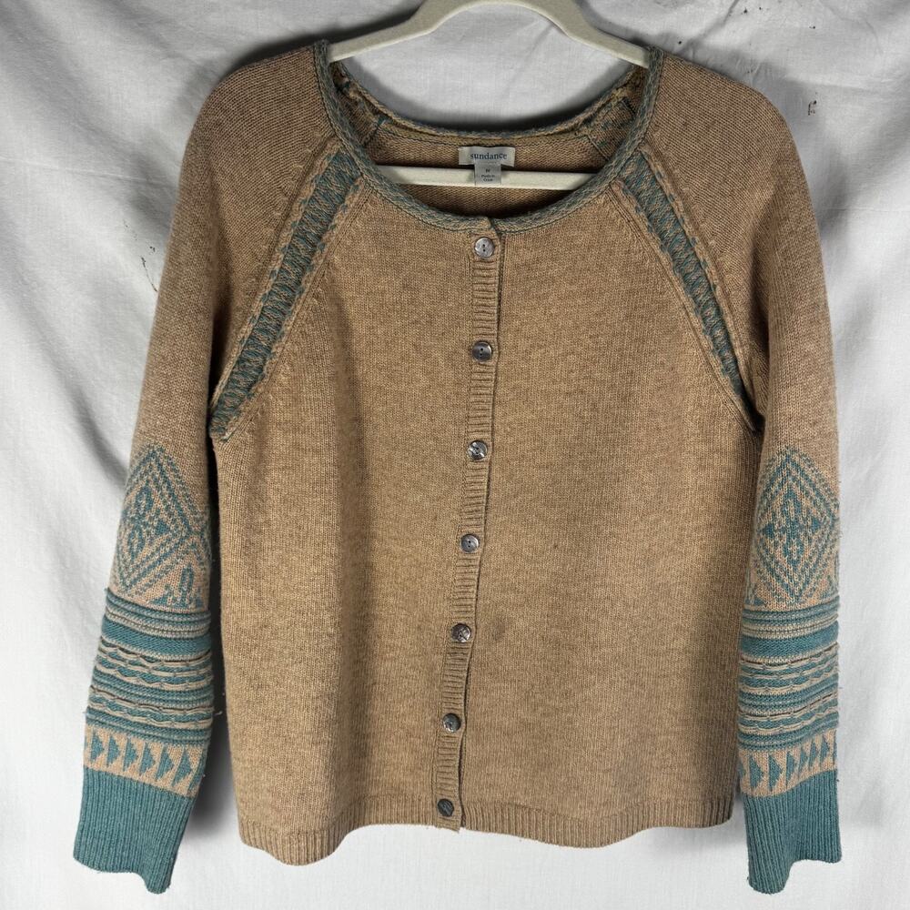 Sundance Tan and Teal Cardigan Sweater